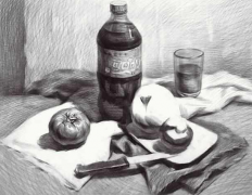 美术素描写生静物可乐瓶怎么画？